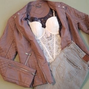 Joujou Lavender Faux-Leather Moto Jacket Medium